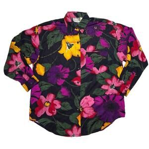 Jessica Stevens Vintage 80s Floral Button Up Blouse Multicolor Women's Medium